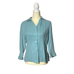 TIANELLO TENCEL™ "Suzy"  Button Front Pastel Teal Blouse Women's Size XS